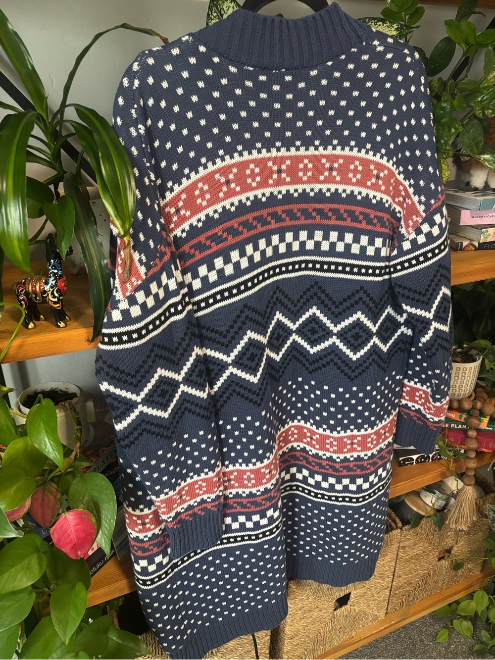 Modcloth Fair Isle Long Line Open Front Cardigan Sweater | Medium - Picture 5 of 6